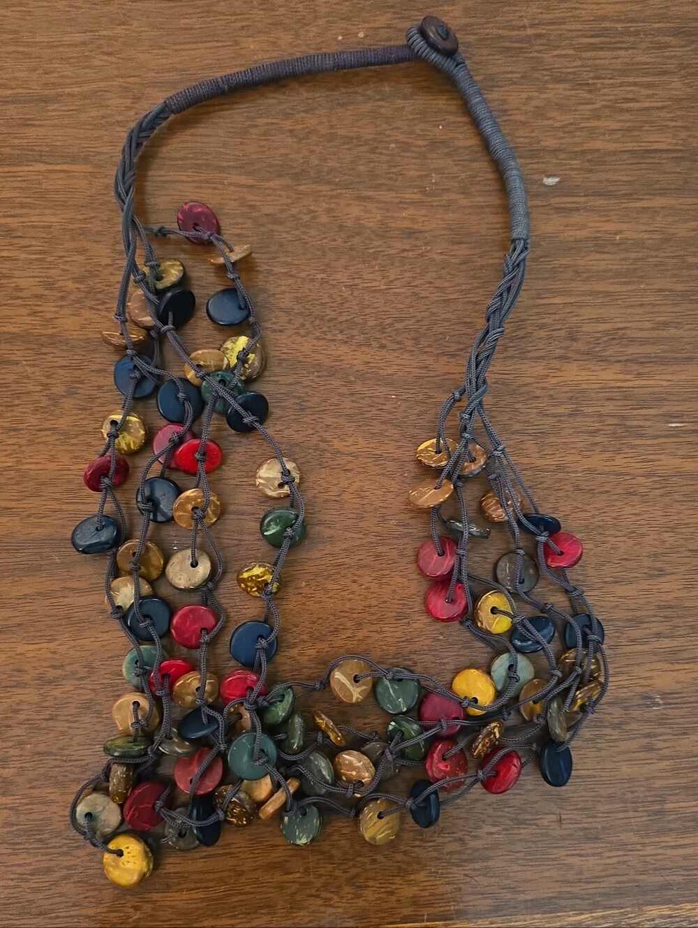 Calypso Studios coconut "Shells" Discs Four Strand Multi-Color Necklace